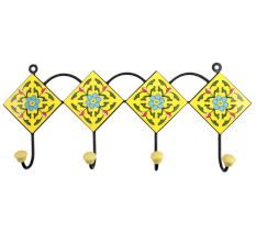 Yellow Turquoise Floral Tiles Hooks