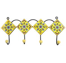 Yellow Turquoise Floral Tiles Hooks