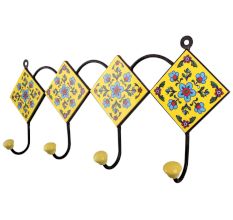 Yellow Turquoise Floral Tiles Hooks