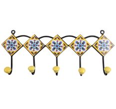 Yellow Turquoise Floral Tiles Hooks