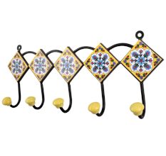 Yellow Turquoise Floral Tiles Hooks