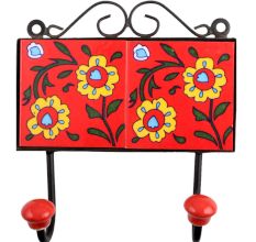 Red Yellow Floral Tiles Hooks