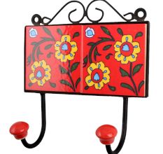 Red Yellow Floral Tiles Hooks
