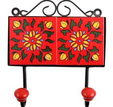 Red Yellow Floral Tiles Hooks