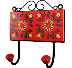 Red Yellow Floral Tiles Hooks