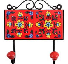 Red Yellow Floral Tiles Hooks