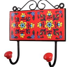 Red Yellow Floral Tiles Hooks