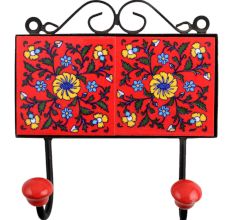Red Yellow Floral Tiles Hooks