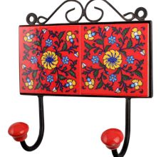 Red Yellow Floral Tiles Hooks