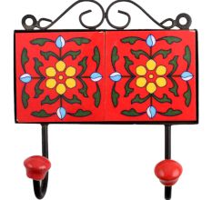 Red Yellow Floral Tiles Hooks