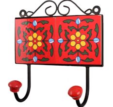 Red Yellow Floral Tiles Hooks