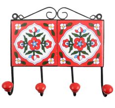Red White Floral Tiles Hook