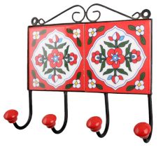 Red White Floral Tiles Hook