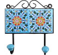 Turquoise Yellow Floral Tiles Hook