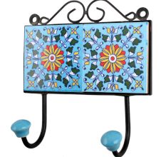 Turquoise Yellow Floral Tiles Hook