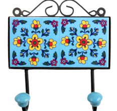 Turquoise Yellow Floral Tiles Hooks