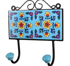 Turquoise Yellow Floral Tiles Hooks