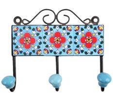 Turquoise Red Floral Tiles Hook