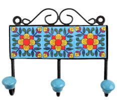 Turquoise Yellow Floral Tiles Hook