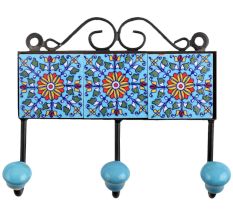 Turquoise Yellow Floral Tiles Hook