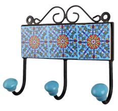 Turquoise Yellow Floral Tiles Hook