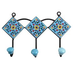 Turquoise Yellow Floral Tiles Hooks