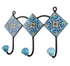 Turquoise Yellow Floral Tiles Hooks