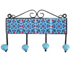 Turquoise Red Floral Tiles Hooks