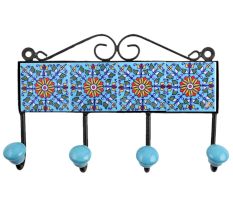 Turquoise Yellow Floral Tiles Hook