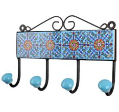 Turquoise Yellow Floral Tiles Hook