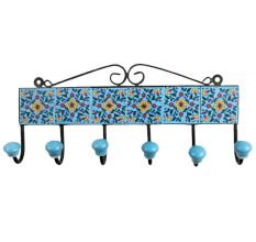 Turquoise Yellow Floral Tiles Hooks