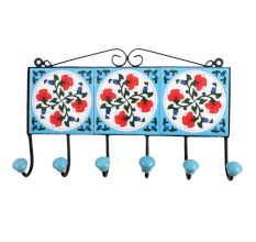 Turquoise Red Floral Tiles Hook