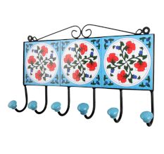 Turquoise Red Floral Tiles Hook