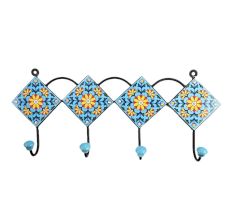 Turquoise Yellow Floral Tiles Hooks