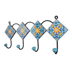 Turquoise Yellow Floral Tiles Hooks