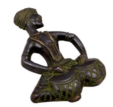 Brass Musician Playing Tabla with patina