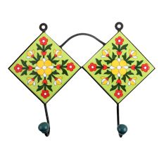 Lime Green Yellow Floral Tiles Hooks