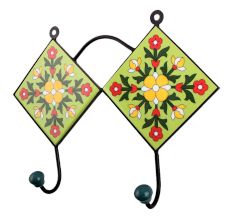 Lime Green Yellow Floral Tiles Hooks