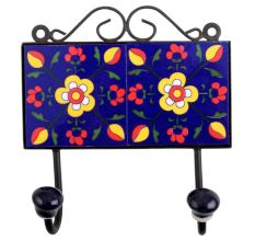 Navy Blue Yellow Floral Tiles Hook