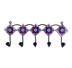 White Red Floral Tiles Hooks