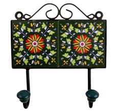 Forest Green Yellow Floral Tiles Hooks
