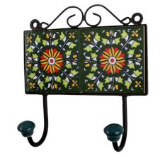 Forest Green Yellow Floral Tiles Hooks