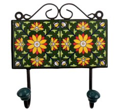 Forest Green Yellow Floral Tiles Hook
