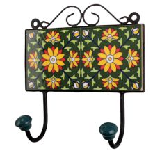 Forest Green Yellow Floral Tiles Hook