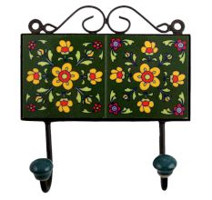 Forest Green Yellow Floral Tiles Hooks