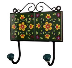 Forest Green Yellow Floral Tiles Hooks