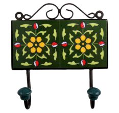 Forest Green Yellow Floral Tiles Hooks
