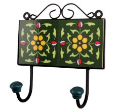 Forest Green Yellow Floral Tiles Hooks