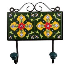 Forest Green Yellow Floral Tiles Hooks