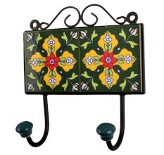 Forest Green Yellow Floral Tiles Hooks
